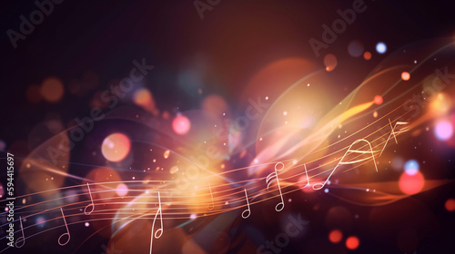 Abstract music notes and blurry lights on bright background