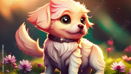 Dog and flowers illustration (AI)