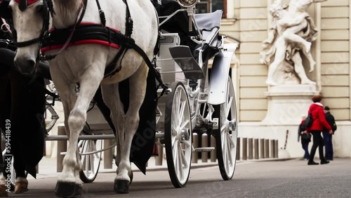 Horse Drawn Cab in the city of Vienna - VIENNA, AUSTRIA - April 22.2023