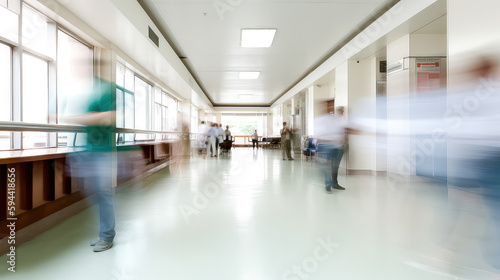 Busy office  and commercial floor, people walking on a busy office floor, motion blurr  © AIPERA