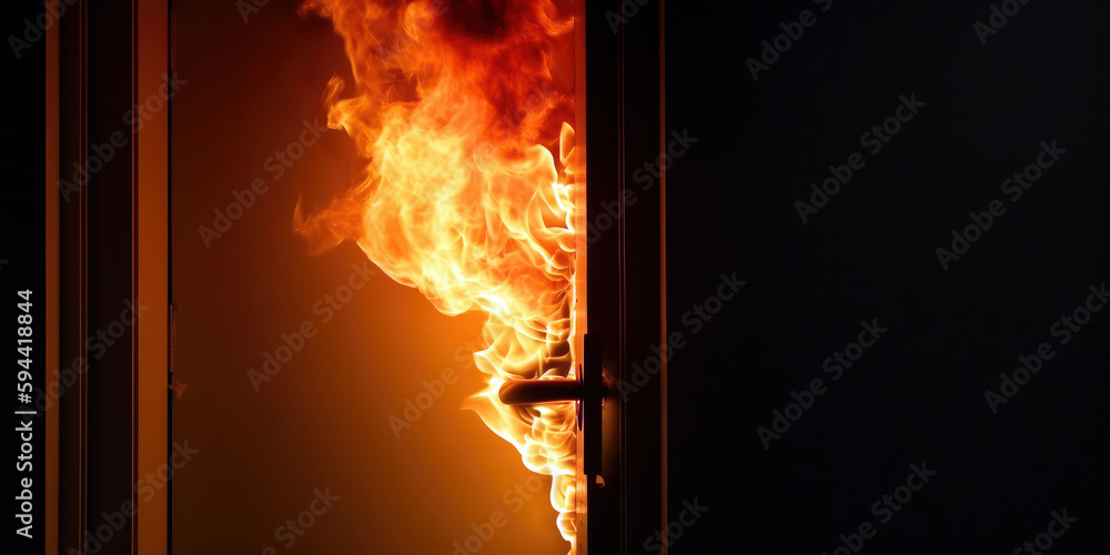 Fototapeta premium fire in the office behind the door, generative ai