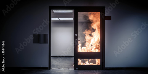 fire in the office behind the door, generative ai