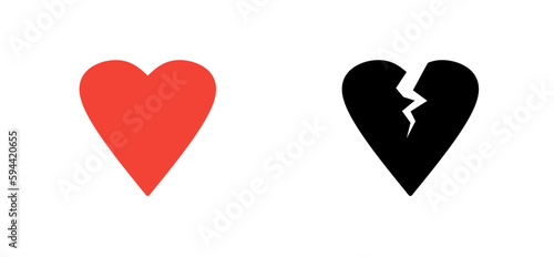 love and break up, heart and broken heart icon