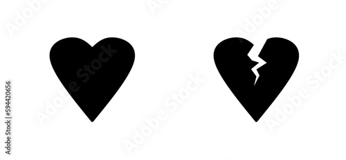 love and break up, heart and broken heart icon