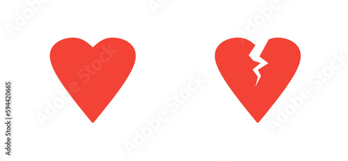 love and break up, heart and broken heart icon