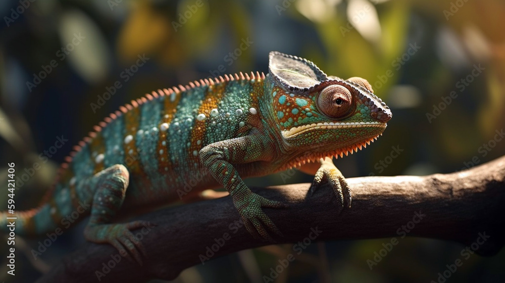Beautiful of chameleon on branch, chameleon closeup Beautiful of chameleon on branch, chameleon closeup
