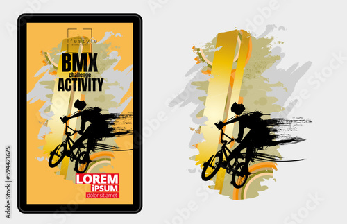 Sport background with active young person for internet banners, social media banners, headers of websites, vector illustration 