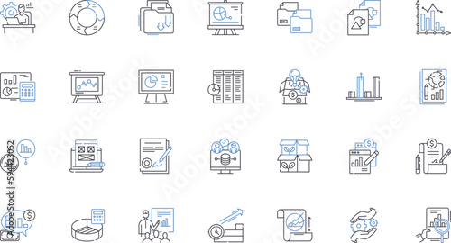 Content management platform line icons collection. Streamline, Organize, Automate, Manage, Edit, Collaborate, Publish vector and linear illustration. Versioning,Workflow,Integration outline signs set