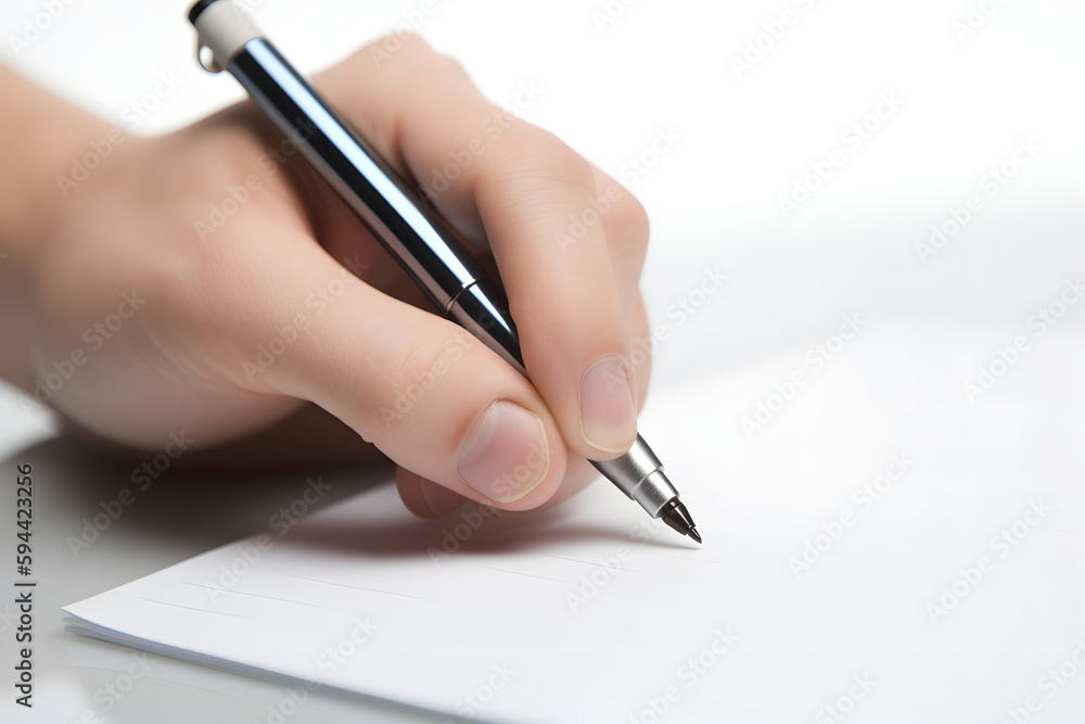 Main tenant un stylo écrivant sur une page blanche » IA générative Main tenant un stylo écrivant sur une page blanche » IA générative