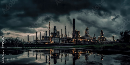 Industrie 4.0 Schwerindustrie Atomindustrie  Chemieindustrie Raffinerie im Abendlicht Illustration Background Wandbild Generative AI Digital Art  © Korea Saii