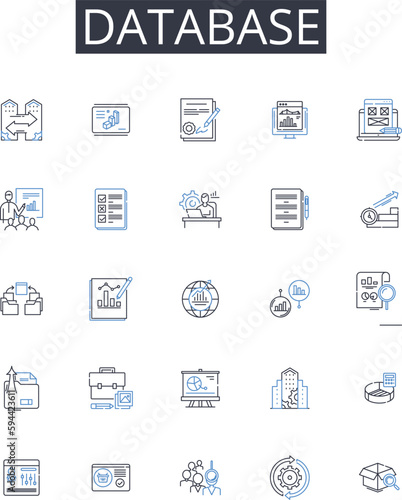 Database line icons collection. Data storage system, Data management software, Digital repository, Information warehouse, Records management tool, Information organizing system, Data compilation