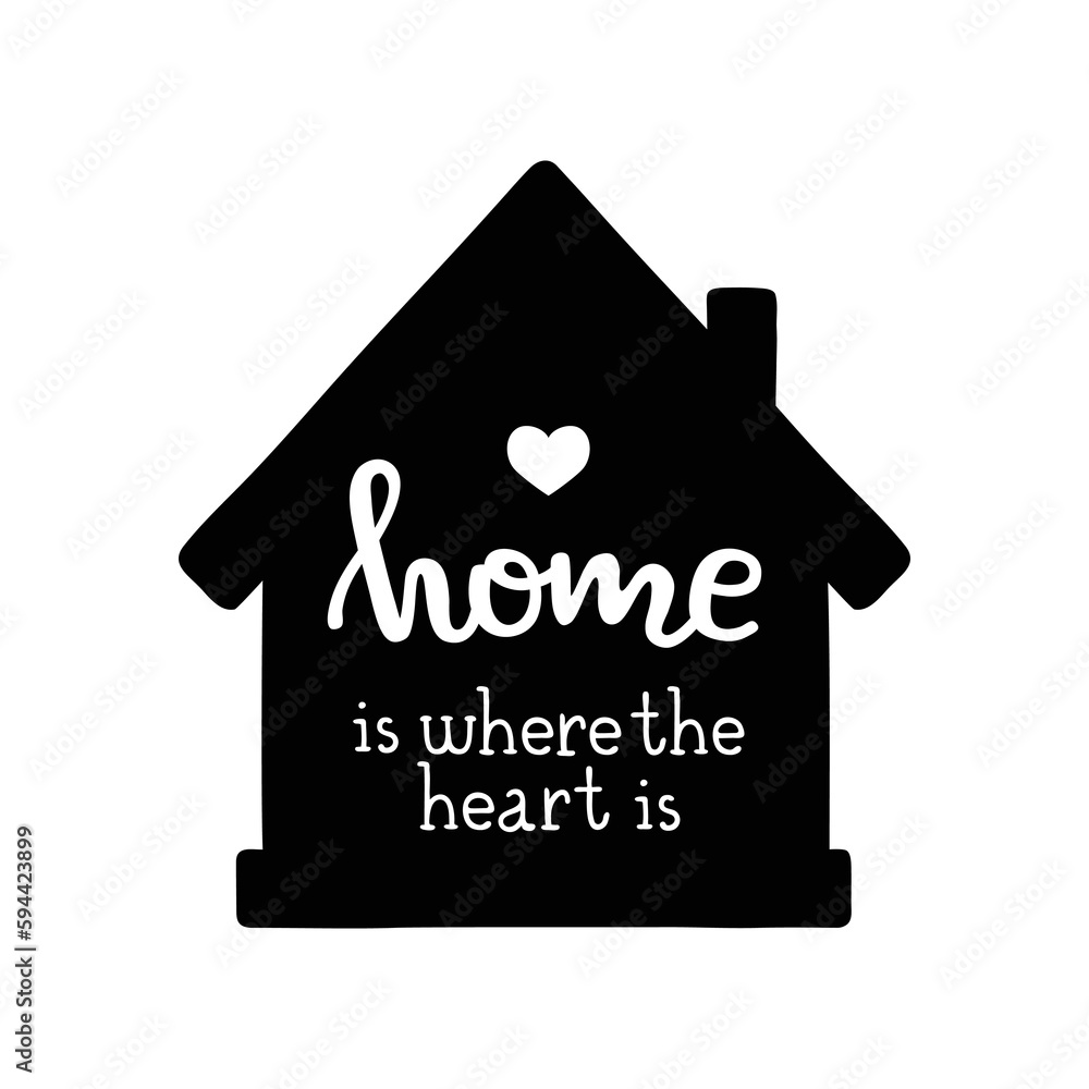 Vector illustration of home print with cute doodle house and lettering Vector illustration of home print with cute doodle house and lettering