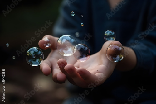 Enfant jouant avec des bulles de savon » IA générative