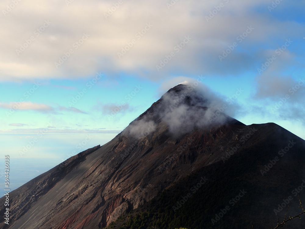 Fuego Volcano in Guatemala on a cloudy day