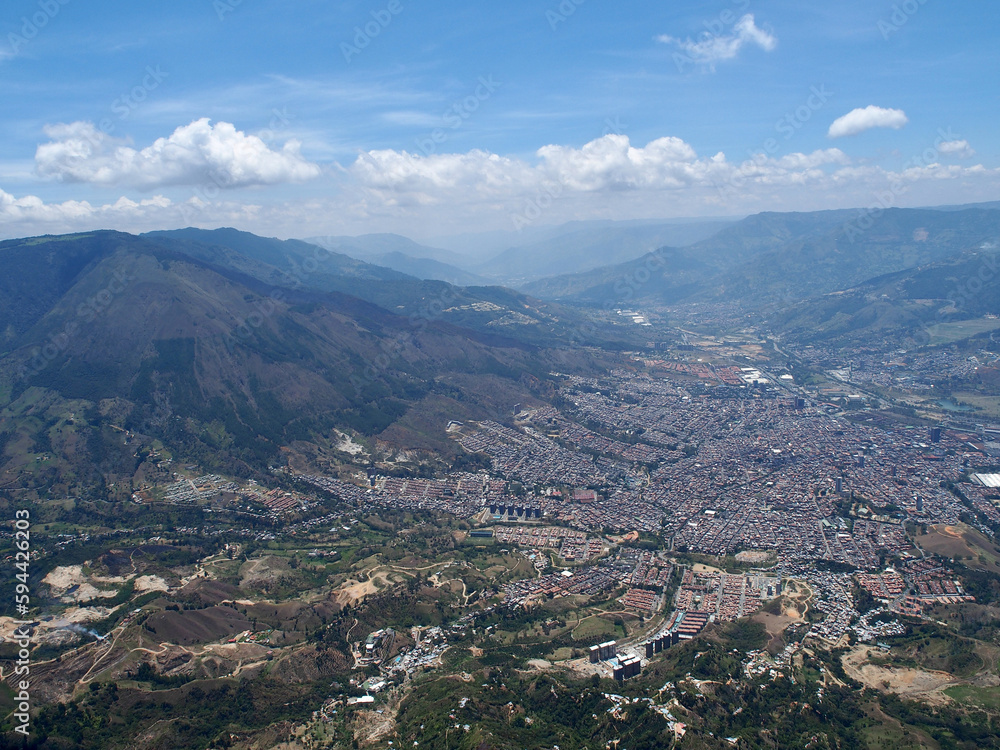 Medellin, Colombia - 17.02.2020: Aerial view of Medellin from the hills