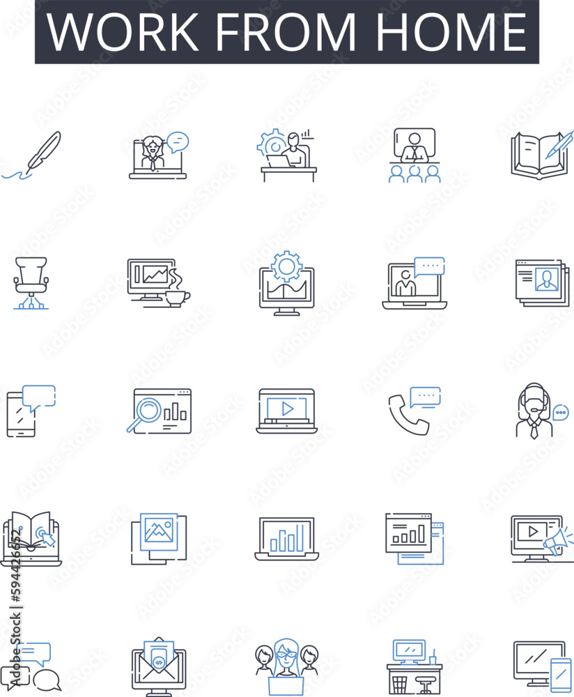 Work from home line icons collection. Innovation, Technology, Futuristic, Robotics, Automation, Smart, Virtual vector and linear illustration. Augmented,Wireless,Wearables outline signs set