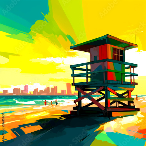 Miami beeach hot day summer painting © Max Braga