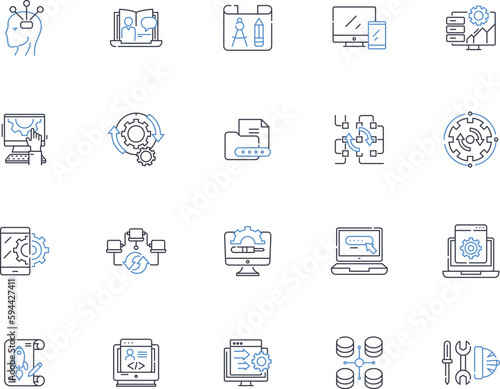 Programming language line icons collection. Syntax, Compiler, Debugger, Variable, Function, Object, Class vector and linear illustration. Method,Interface,Inheritance outline signs set