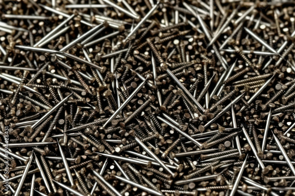 full frame background showing lots of metallic nails. Generative AI full frame background showing lots of metallic nails. Generative AI