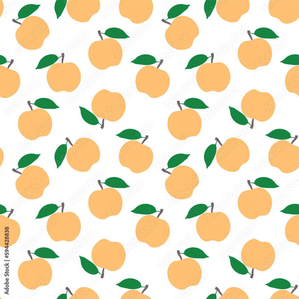 Yellow apple seamless pattern. Hand drawn fruit with leaf repeat on white background. Modern design for paper, fabric, gift wrap, cover, interior decoration, wall art. Vector illustration. Yellow apple seamless pattern. Hand drawn fruit with leaf repeat on white background. Modern design for paper, fabric, gift wrap, cover, interior decoration, wall art. Vector illustration.