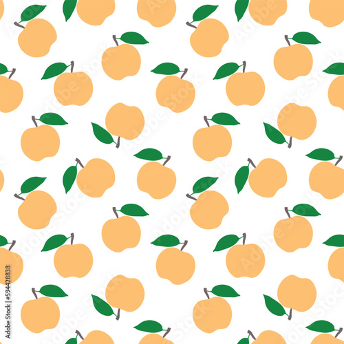 Yellow apple seamless pattern. Hand drawn fruit with leaf repeat on white background. Modern design for paper, fabric, gift wrap, cover, interior decoration, wall art. Vector illustration.
