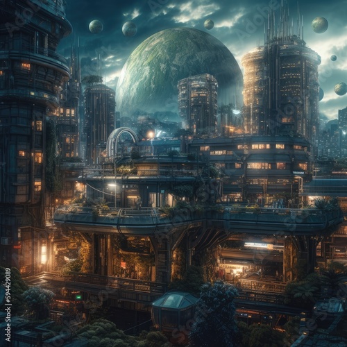  beatifull futuristic city planet at horizon night vibe © Artur48