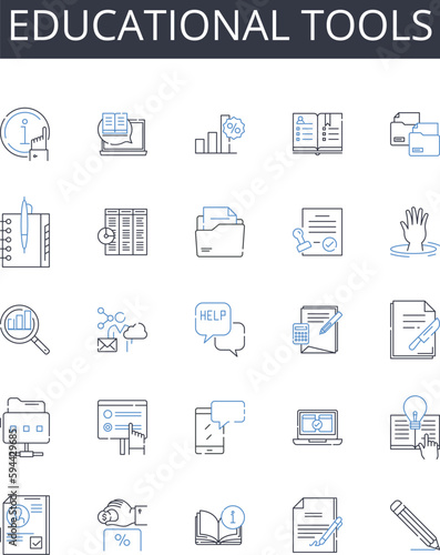 Educational tools line icons collection. Learning aids, Academic resources, Training materials, Instructional gear, Knowledge instruments, Study props, Pedagogic apparatus vector and linear