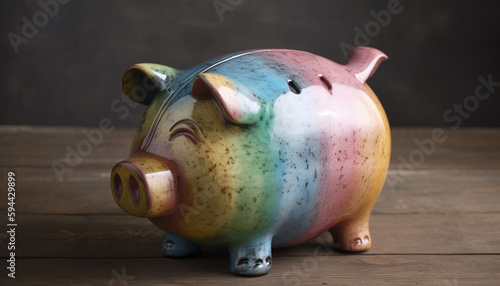 Pink piggy bank saves for prosperous retirement generated by AI