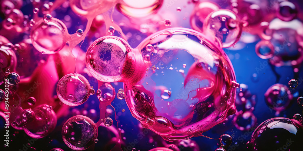 Creative abstract background of soapy purple color with bubbles, refracting colors and tones. Blue, pink and violet water soap. Generative AI. Creative abstract background of soapy purple color with bubbles, refracting colors and tones. Blue, pink and violet water soap. Generative AI.