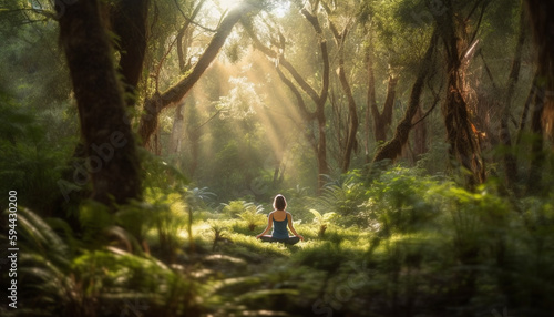 Meditating in tranquil forest peaceful healthy lifestyle generated by AI