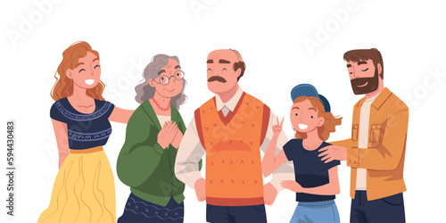 Happy Family Together with Young and Old Generation Vector Illustration