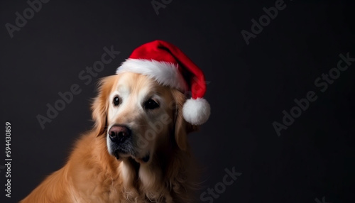 Cute puppy in a golden cap celebrating winter generated by AI