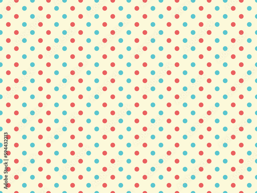 Red and blue polka dots pattern seamless on pastel yellow color background. Red and blue polka dots pattern seamless on pastel yellow color background.