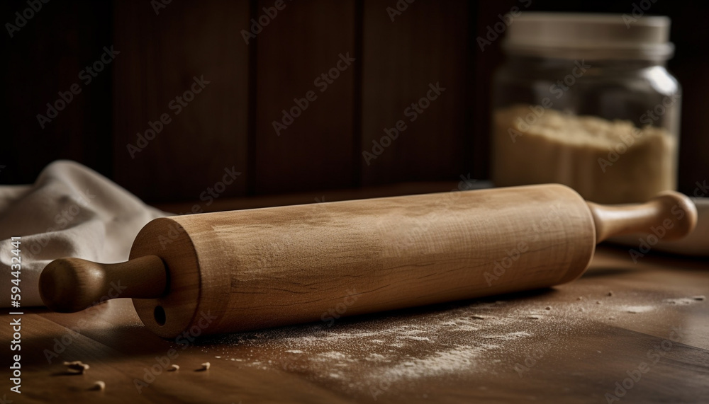 Homemade bread dough on rustic wooden table generated by AI