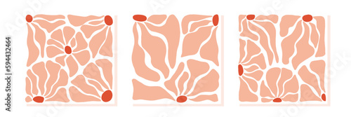 Hand drawn organic cut out flowers in modern style abstract square posters