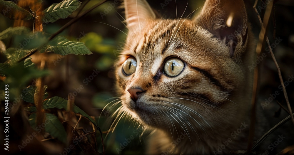 Cute kitten staring in nature beauty generated by AI