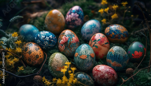 Colorful Easter Collection Nature Ornate Gift Basket generated by AI