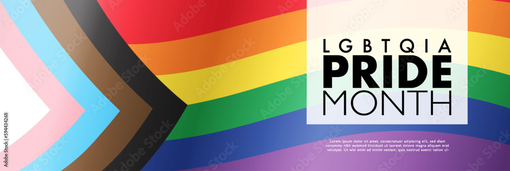 Colorful LGBTQIA pride month banner with new pride flag background ...
