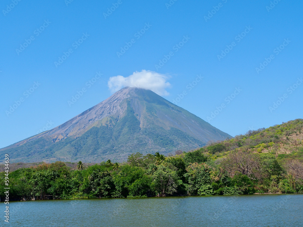 Concepción volcano with clouds at Lake Nicaragua