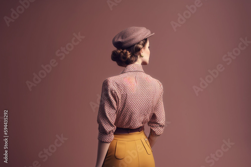 Elegance and vintage dressed woman in dress and hat in 1950s style, created with Generative AI Technology