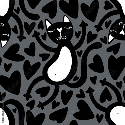 Halloween black cats seamless cartoon animals pattern for wrapping paper and fabrics and linens and kids