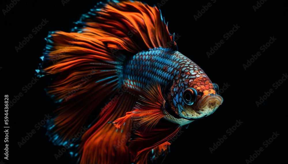 Fototapeta premium Multi colored Siamese fighting fish display aquatic elegance generated by AI