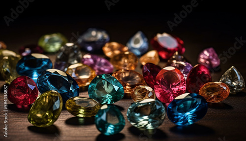 Precious gems, luxury, transparent stones in abundance generated by AI