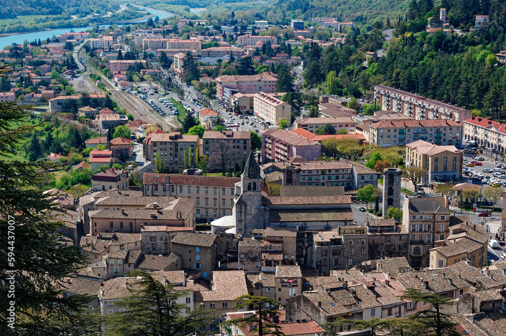 Sisteron's old town seen from the citadel, France