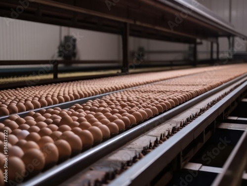 production. egg incubator and conveyor belt for subsequent packaging of eggs. Generative AI