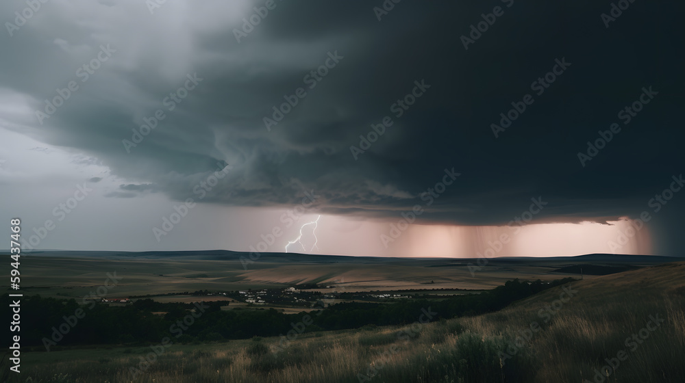 A dramatic shot of a stormy sky with lightning bolts in the distance. A dramatic shot of a stormy sky with lightning bolts in the distance.