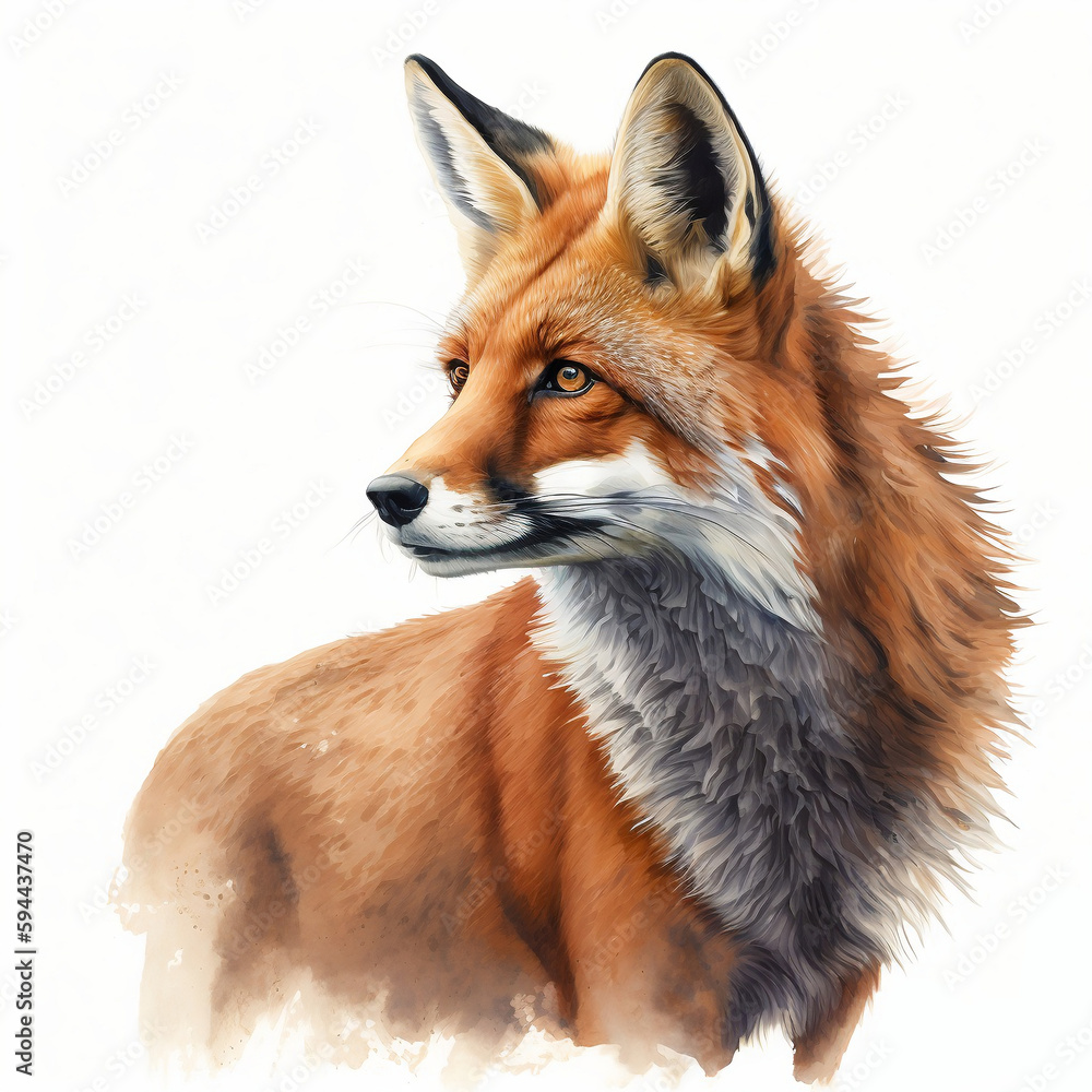 Fototapeta premium Red Fox Portrait | Wildlife Watercolour Illustration