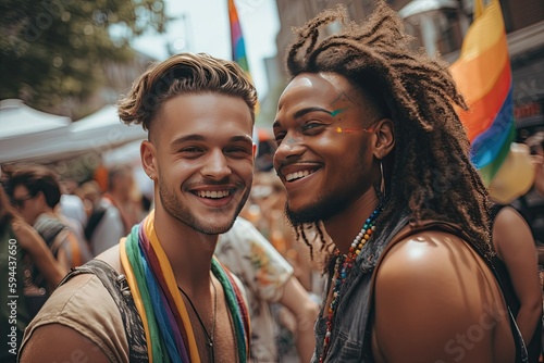 Young gay couple at a Pride Parade