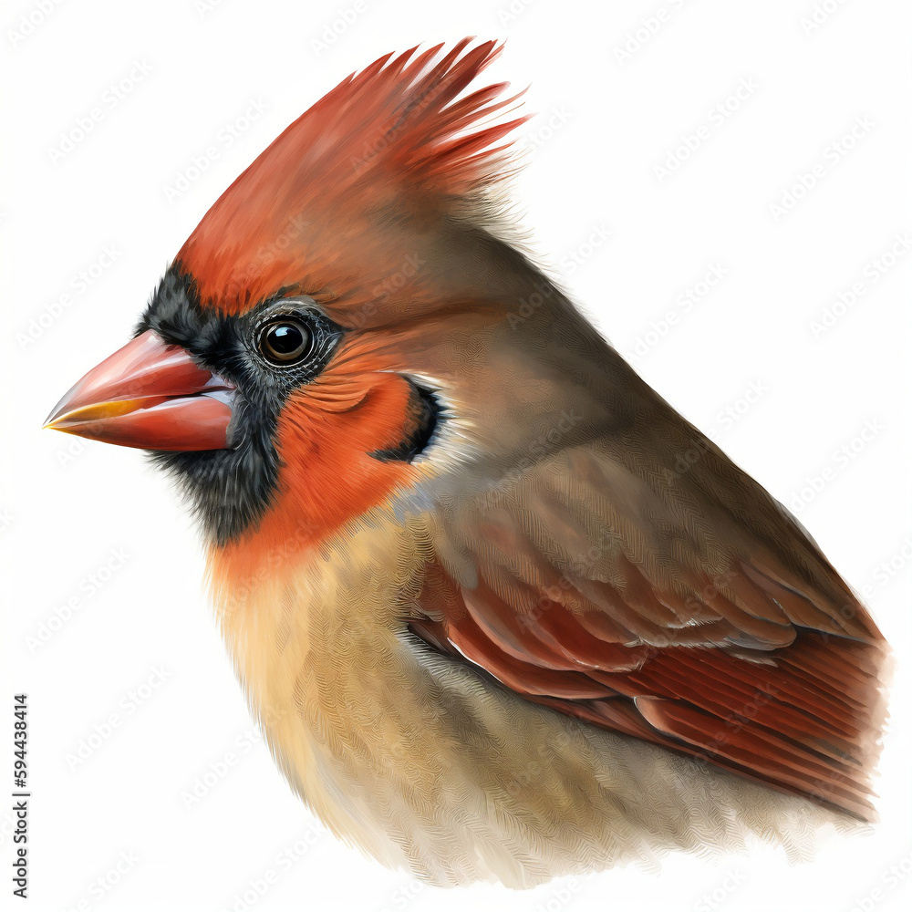 Female Northern Cardinal Portrait | Wildlife Watercolour Illustration