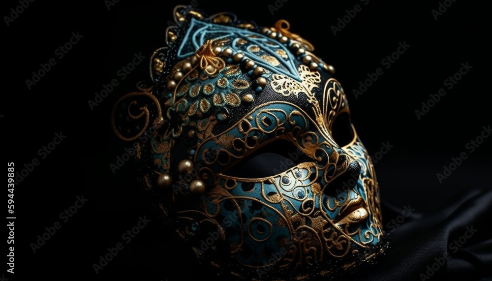 Fototapeta premium Gold colored mask adds mystery to celebration beauty generated by AI